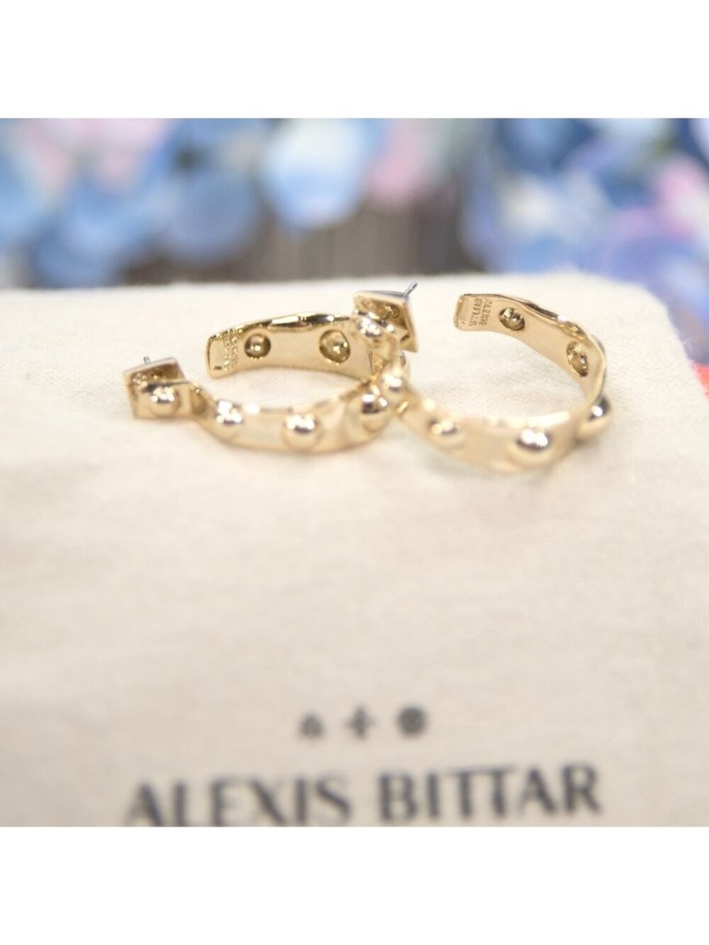 Alexis Bittar Crumpled Metal Medium Gold Plated Hoop Earrings NWT